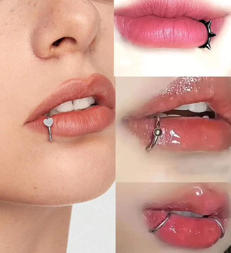 QWALIT Fake Lip Piercing Fake Lip Ring Fake Nose Ring Fake Snake Bites Fake Nose Piercing Faux Lip Rings Fake Snake Bite Piercing Clip Lip Ring Ear Cuff Earrings - Image 4